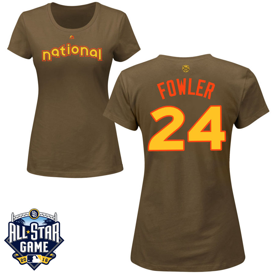 Women's Chicago Cubs Dexter Fowler #24 Brown 2016 MLB All-Star Game National League Name & Number T-Shirt