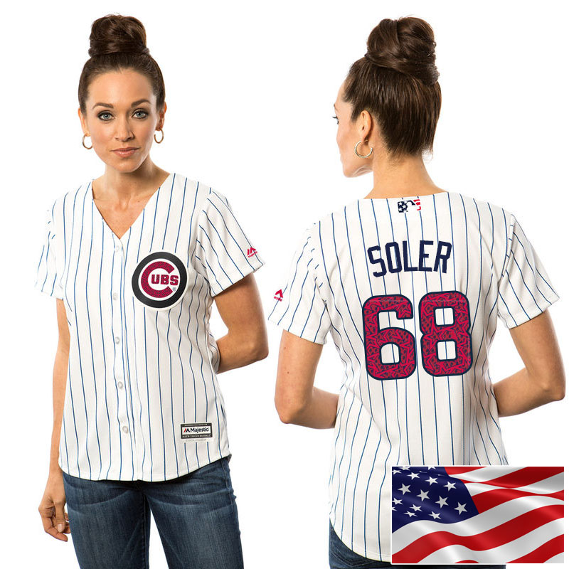 Women's Chicago Cubs Jorge Soler #68 White 2016 Independence Day Stars & Stripes Cool Base Jersey