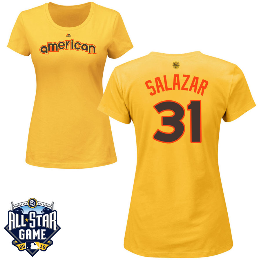 Women's Cleveland Indians Danny Salazar #31 Yellow 2016 MLB All-Star Game American League Name & Number T-Shirt