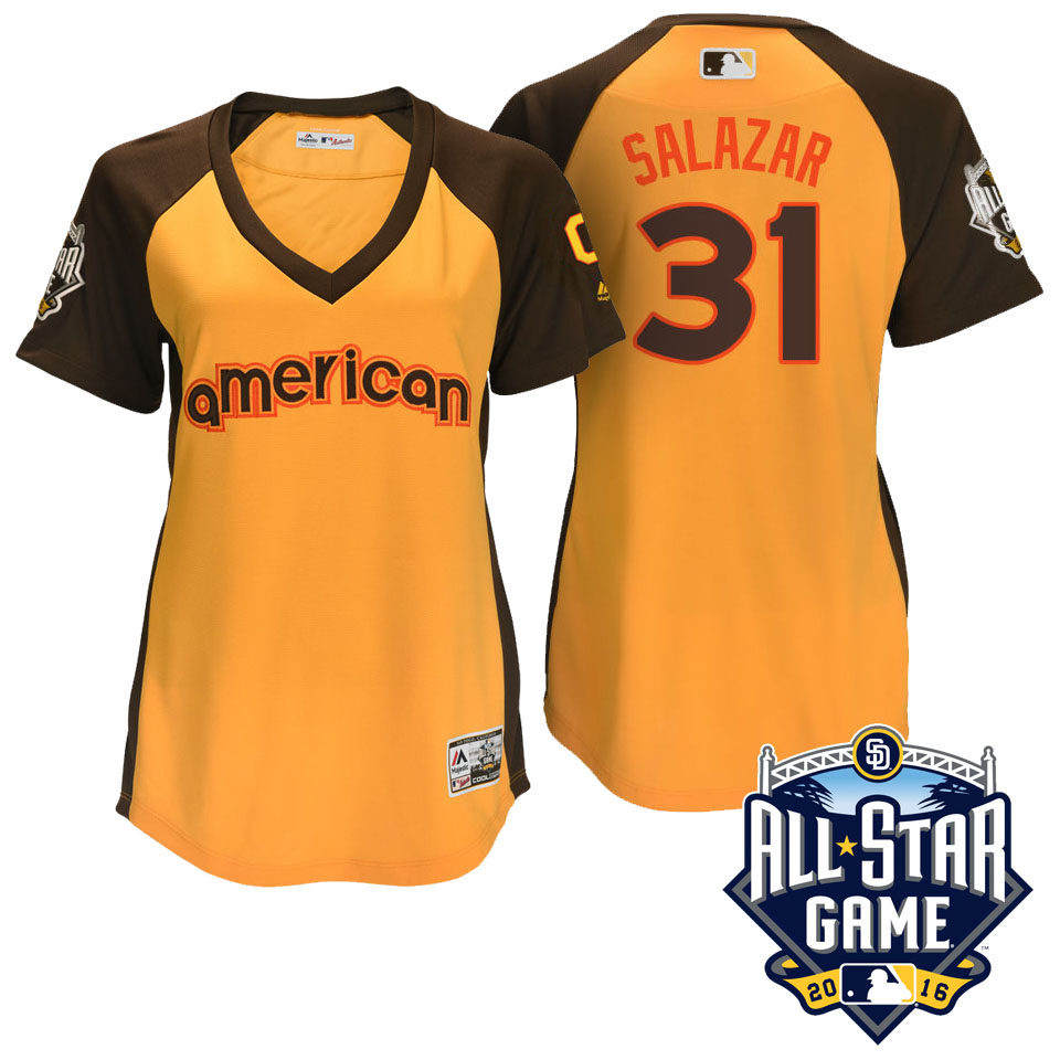 Women's 2016 MLB All-Star American Cleveland Indians Danny Salazar #31 Yellow Home Run Derby Cool Base Jersey