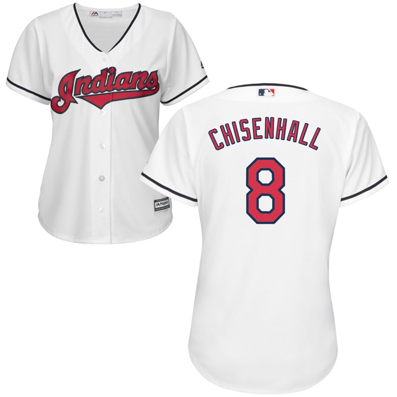 Womens Cleveland Indians Lonnie Chisenhall #8 Home White Cool Base Jersey