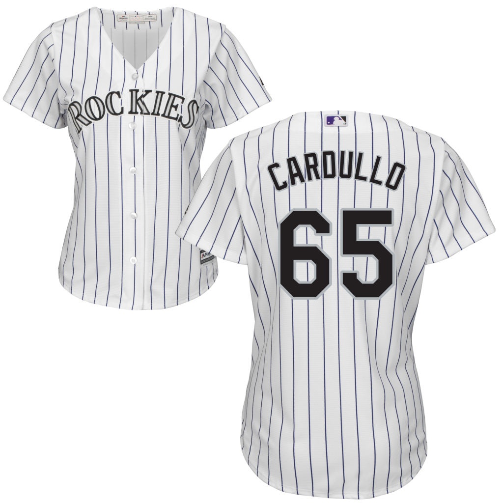 Women's Colorado Rockies #65 Stephen Cardullo Home White Cool Base Jersey