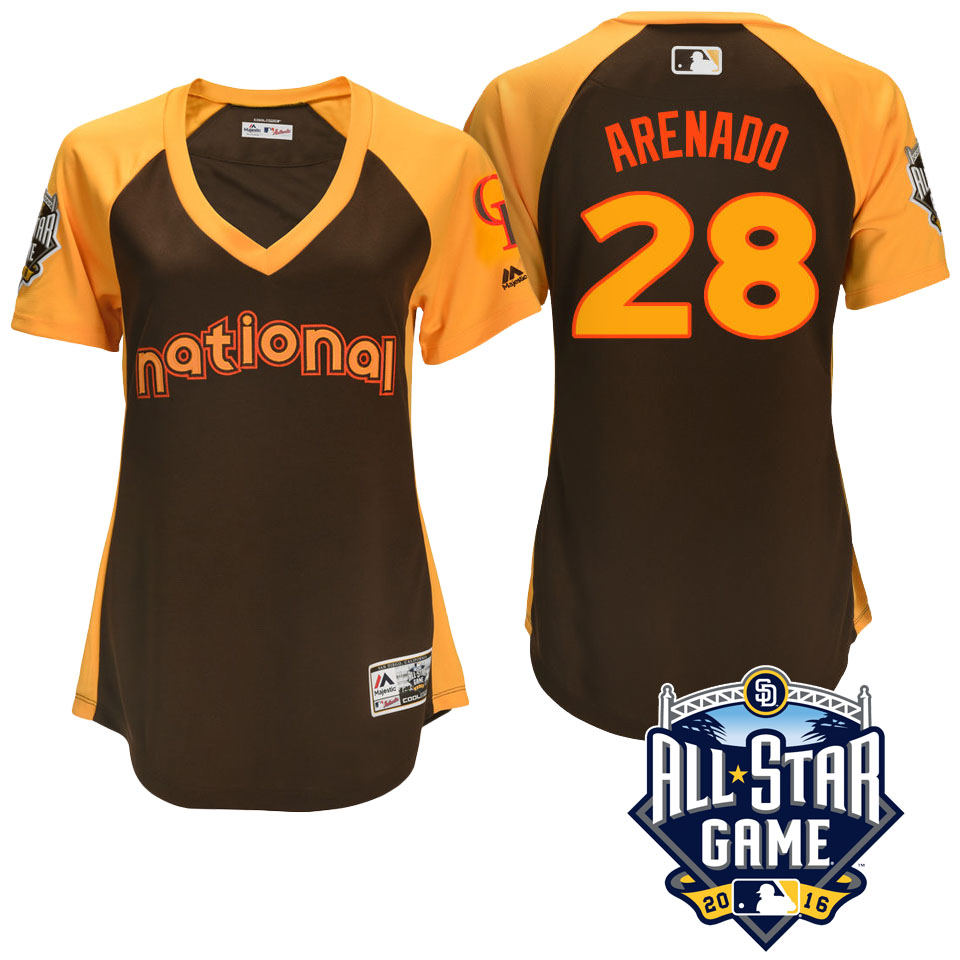 Women's 2016 MLB All-Star National Colorado Rockies Nolan Arenado #28 Brown Home Run Derby Cool Base Jersey