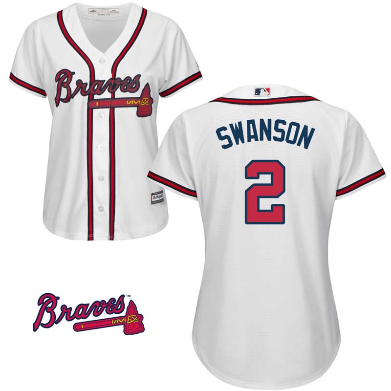 Women's Dansby Swanson #2 Atlanta Braves White Home Official Cool Base Jersey