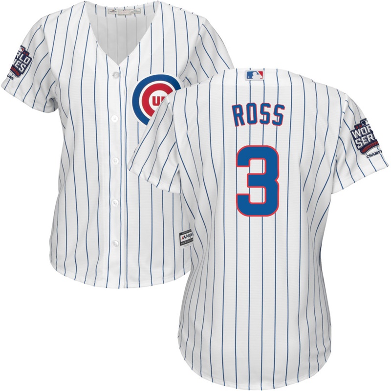 Womens Chicago Cubs David Ross #3 White 2016 World Series Champions Patch Cool Base Jersey