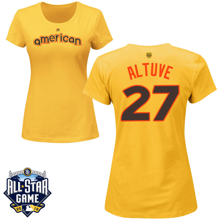 Women's Houston Astros Jose Altuve #27 Yellow 2016 MLB All-Star Game American League Name & Number T-Shirt