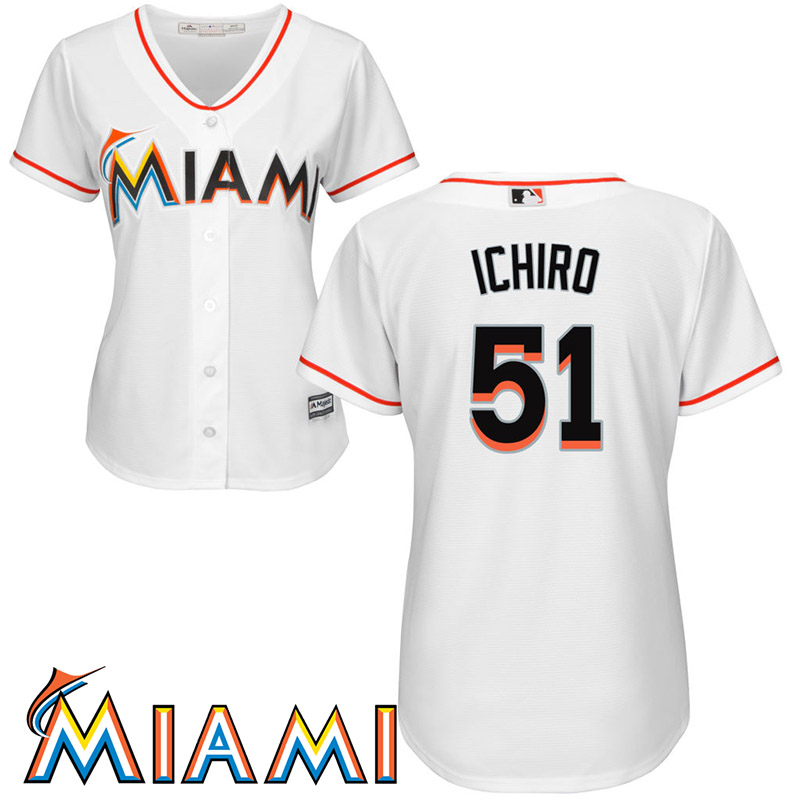 Women's Ichiro Suzuki #51 Miami Marlins Home White Cool Base Jersey