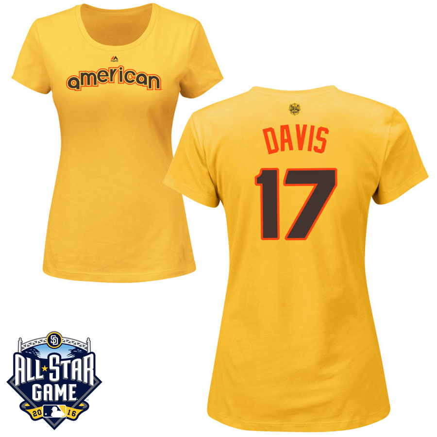 Women's Kansas City Royals Wade Davis #17 Yellow 2016 MLB All-Star Game American League Name & Number T-Shirt