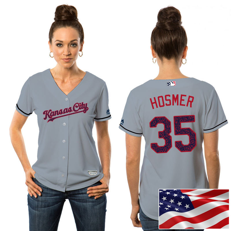 Women's Kansas City Royals Eric Hosmer #35 Gray 2016 Independence Day Stars & Stripes Cool Base Jersey