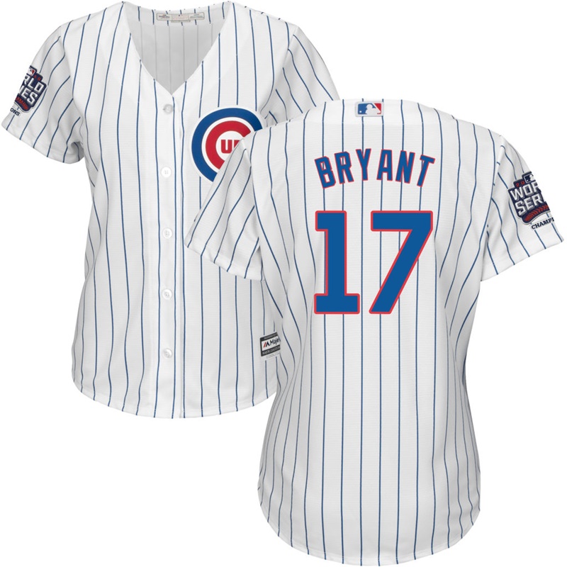 Womens Chicago Cubs Kris Bryant #17 White 2016 World Series Champions Patch Cool Base Jersey