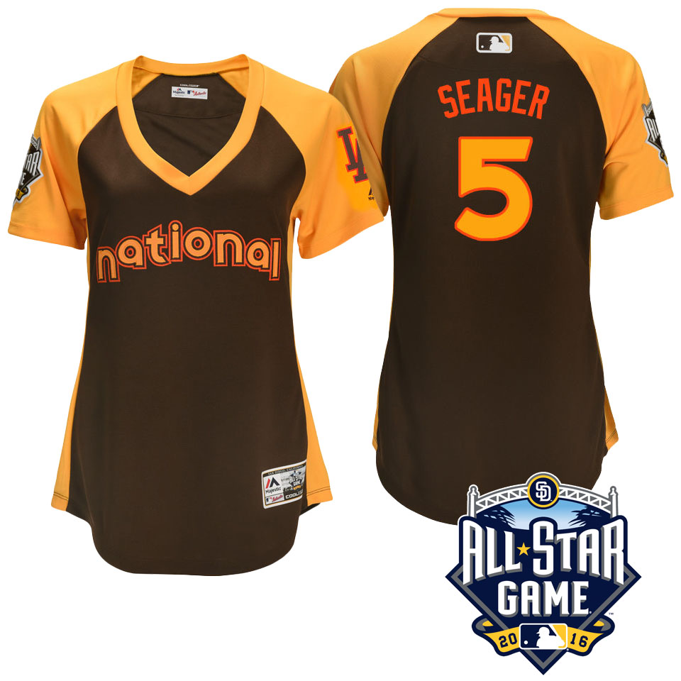 Women's 2016 MLB All-Star National Los Angeles Dodgers Corey Seager #5 Brown Home Run Derby Cool Base Jersey