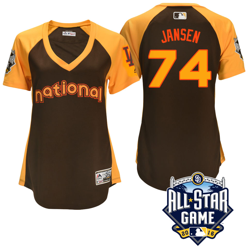 Women's 2016 MLB All-Star National Los Angeles Dodgers Kenley Jansen #74 Brown Home Run Derby Cool Base Jersey