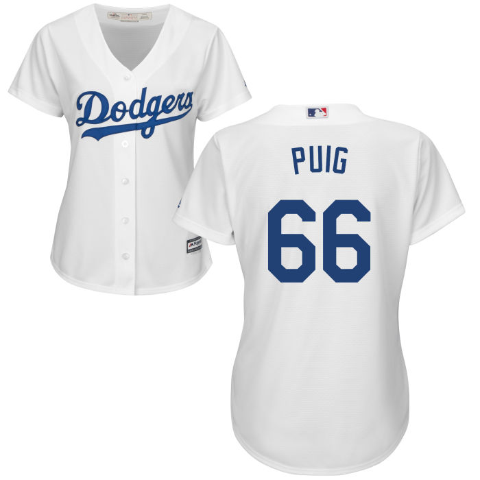 Women's Los Angeles Dodgers Yasiel Puig #66 White Official Cool Base Jersey