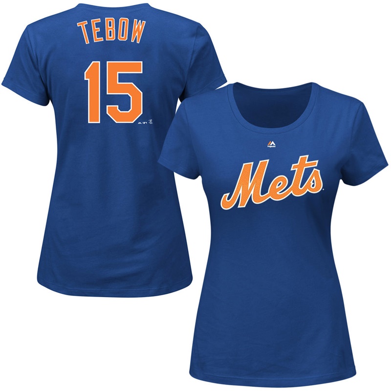 Women's New York Mets Tim Tebow #15 Royal Roster Name and Number T-Shirt