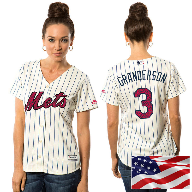 Women's New York Mets Curtis Granderson #3 White 2016 Independence Day Stars & Stripes Cool Base Jersey