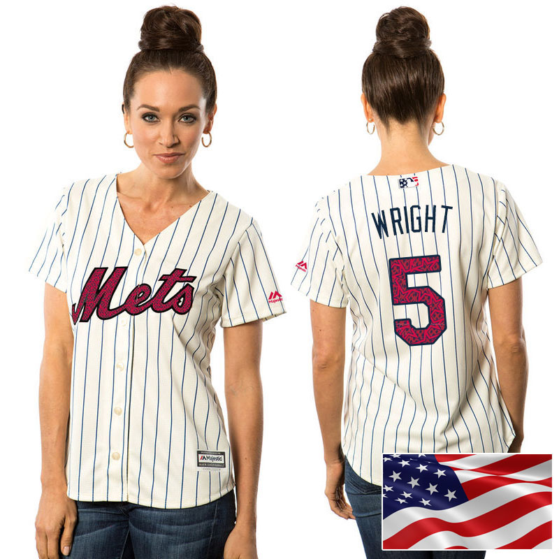 Women's New York Mets David Wright #5 White 2016 Independence Day Stars & Stripes Cool Base Jersey