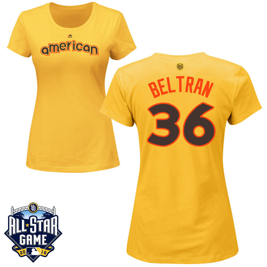 Women's New York Yankees Carlos Beltran #36 Yellow 2016 MLB All-Star Game American League Name & Number T-Shirt