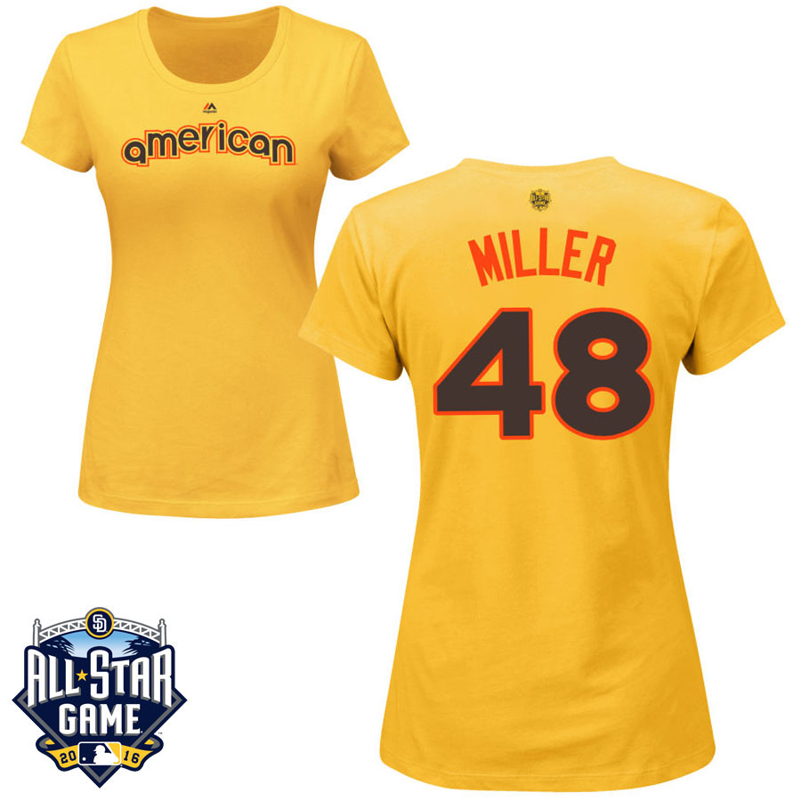 Women's New York Yankees Andrew Miller #48 Yellow 2016 MLB All-Star Game American League Name & Number T-Shirt