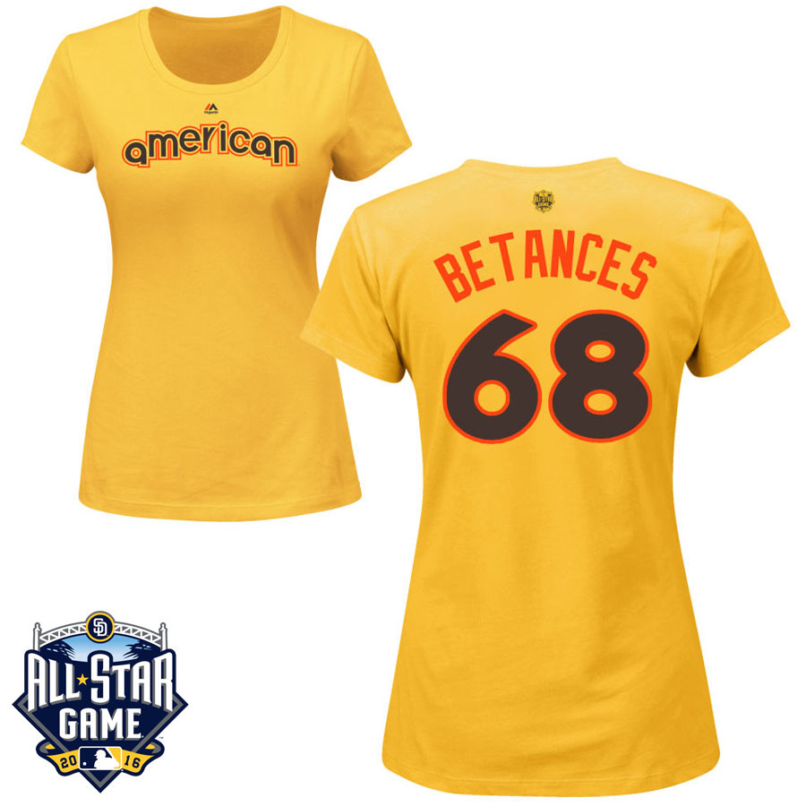 Women's New York Yankees Dellin Betances #68 Yellow 2016 MLB All-Star Game American League Name & Number T-Shirt