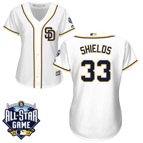 Women's San Diego Padres #33 James Shields Majestic White 2016 All-Star Patch Authentic Cool Base Jersey