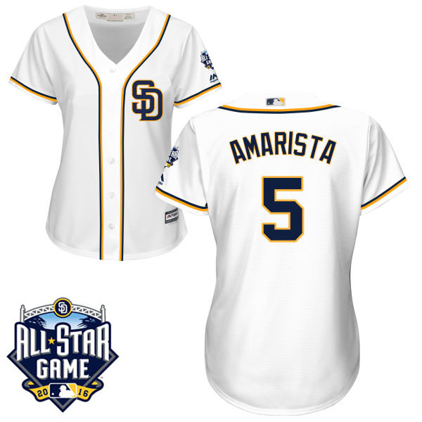 Women's San Diego Padres #5 Alexi Amarista Majestic White 2016 All-Star Patch Authentic Cool Base Jersey