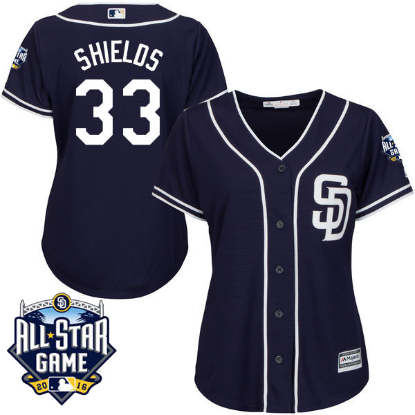 Women's San Diego Padres #33 James Shields Majestic Navy 2016 All-Star Patch Authentic Cool Base Jersey