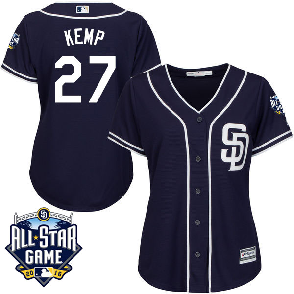 Women's San Diego Padres #27 Matt Kemp Majestic Navy 2016 All-Star Patch Authentic Cool Base Jersey