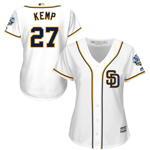 Women's San Diego Padres #27 Matt Kemp Majestic White 2016 All-Star Patch Authentic Cool Base Jersey