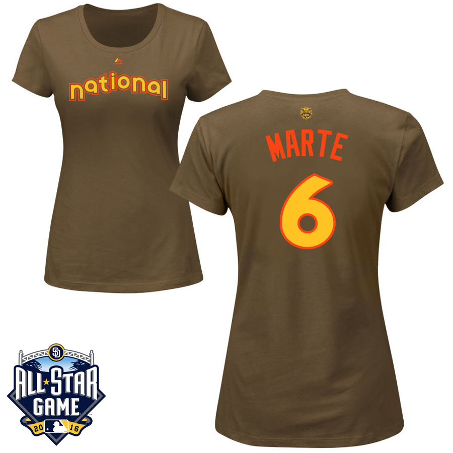 Women's Pittsburgh Pirates Starling Marte #6 Brown 2016 MLB All-Star Game National League Name & Number T-Shirt