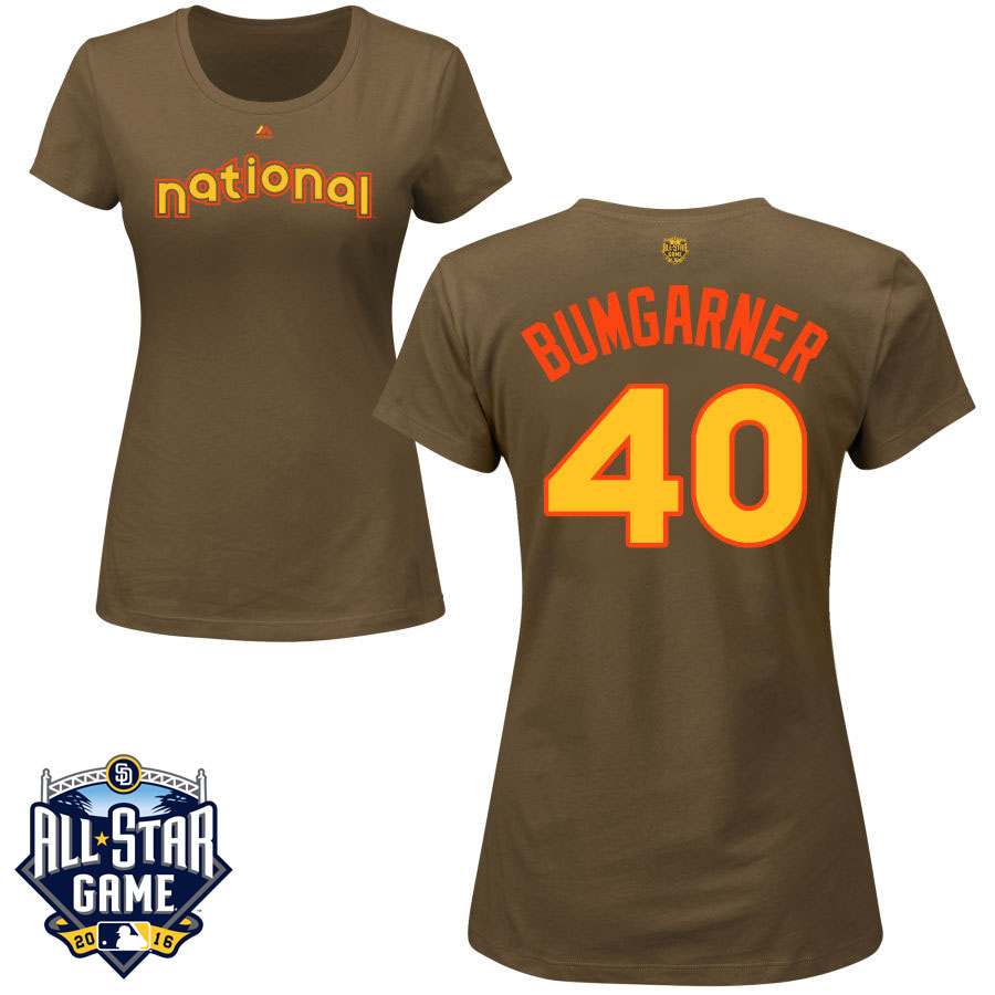 Women's San Francisco Giants Madison Bumgarner #40 Brown 2016 MLB All-Star Game National League Name & Number T-Shirt