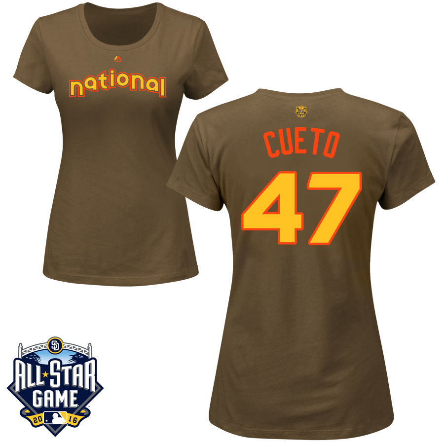 Women's San Francisco Giants Johnny Cueto #47 Brown 2016 MLB All-Star Game National League Name & Number T-Shirt