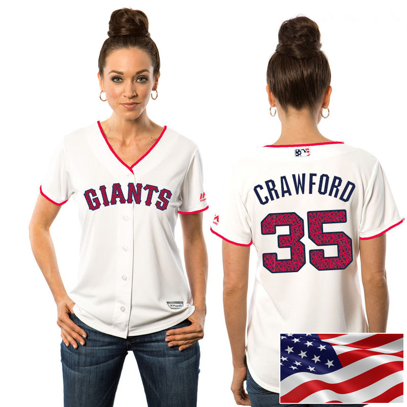 Women's San Francisco Giants Brandon Crawford #35 White 2016 Independence Day Stars & Stripes Cool Base Jersey