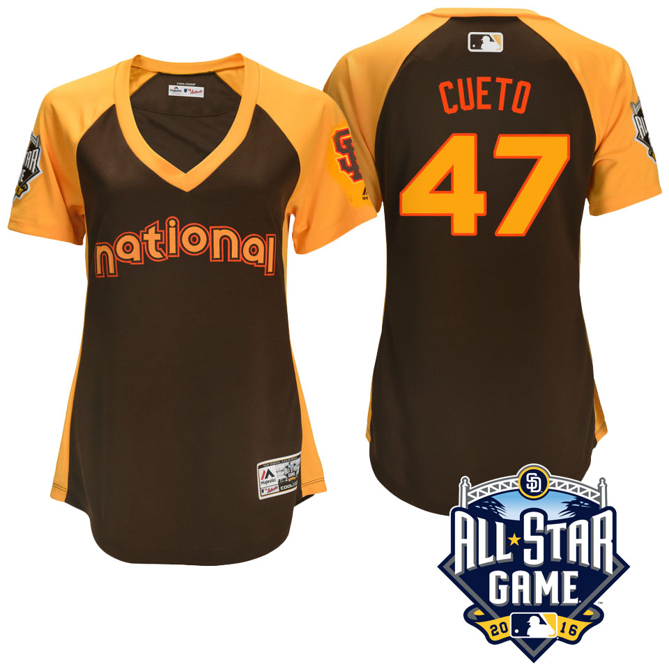 Women's 2016 MLB All-Star National San Francisco Giants Johnny Cueto #47 Brown Home Run Derby Cool Base Jersey