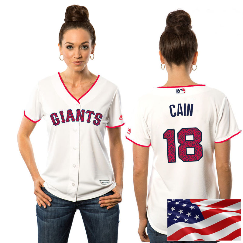 Women's San Francisco Giants Matt Cain #18 White 2016 Independence Day Stars & Stripes Cool Base Jersey