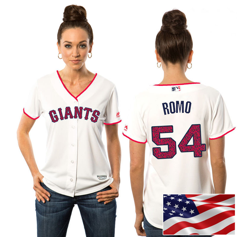 Women's San Francisco Giants Sergio Romo #54 White 2016 Independence Day Stars & Stripes Cool Base Jersey