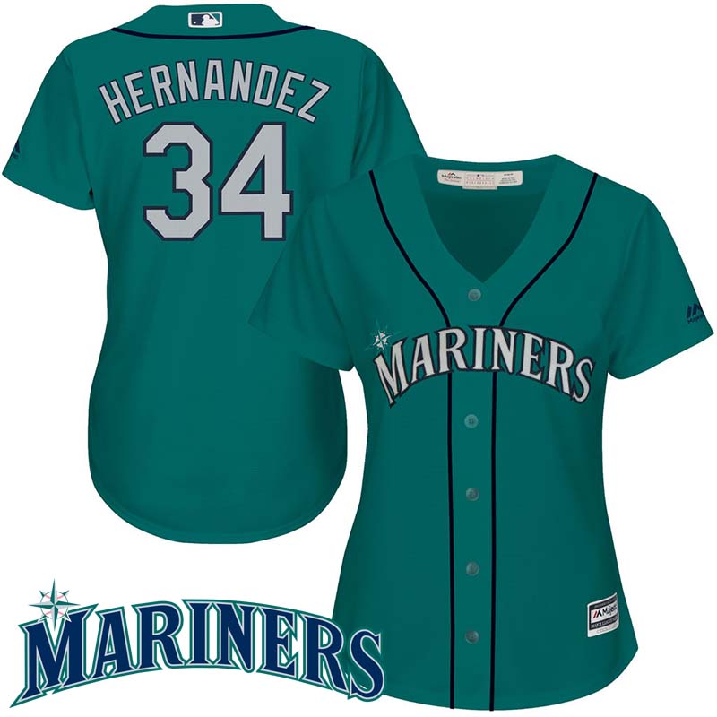 Women's Seattle Mariners #34 Felix Hernandez Green Cool Base Jersey