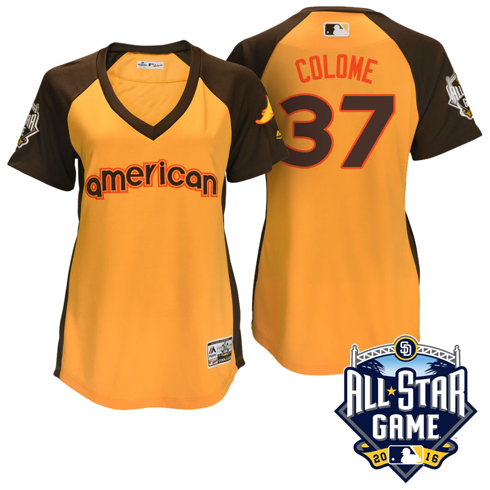 Women's 2016 MLB All-Star American Tampa Bay Rays Alex Colome #37 Yellow Home Run Derby Cool Base Jersey