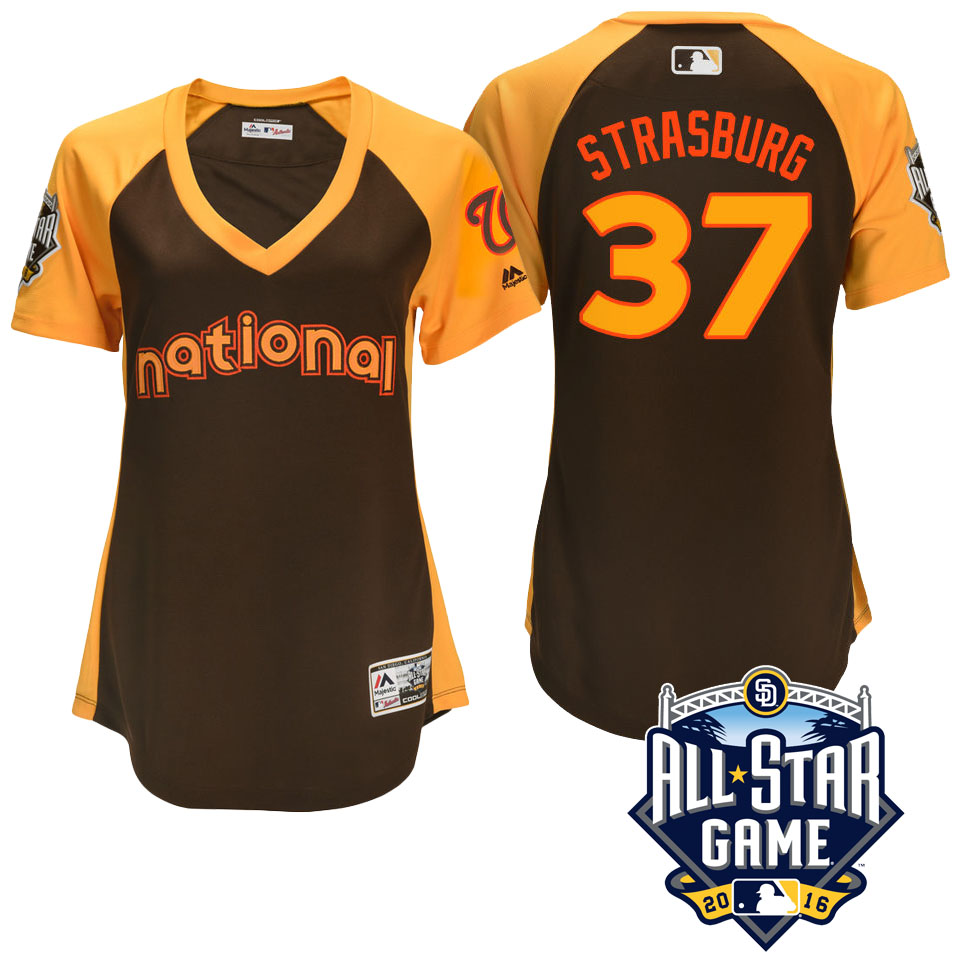 Women's 2016 MLB All-Star National Washington Nationals Stephen Strasburg #37 Brown Home Run Derby Cool Base Jersey