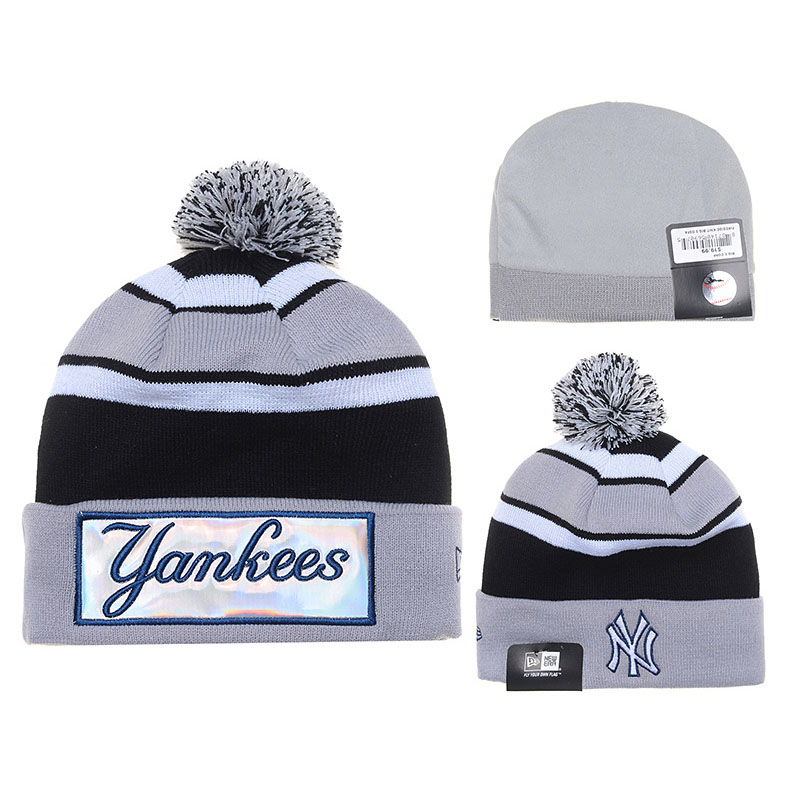 New York Yankees Black/Grey Biggest Fan Cuffed Knit Hat With Pom