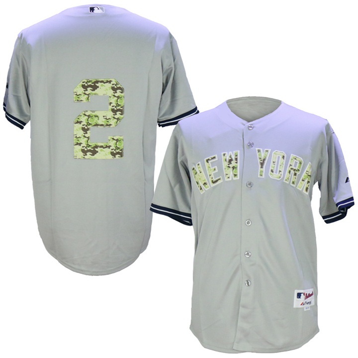 New York Yankees #2 Derek Jeter Gray Camo Cool Base Jersey