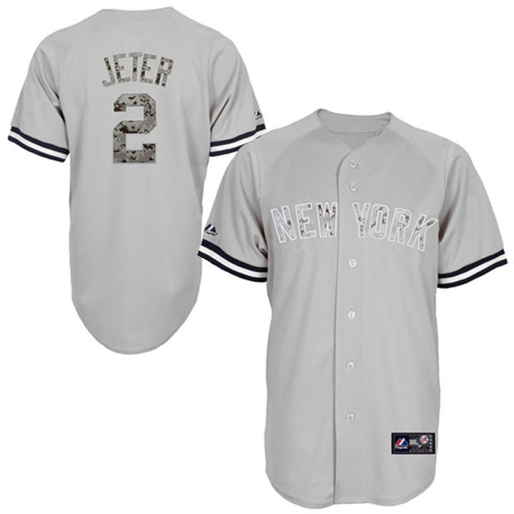 New York Yankees #2 Derek Jeter Gray Camo USMC Player Jersey