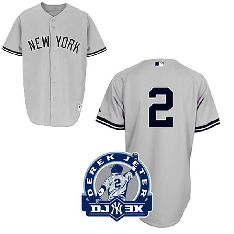 New York Yankees #2 Derek Jeter Grey Road DJ-3K Patch Jersey