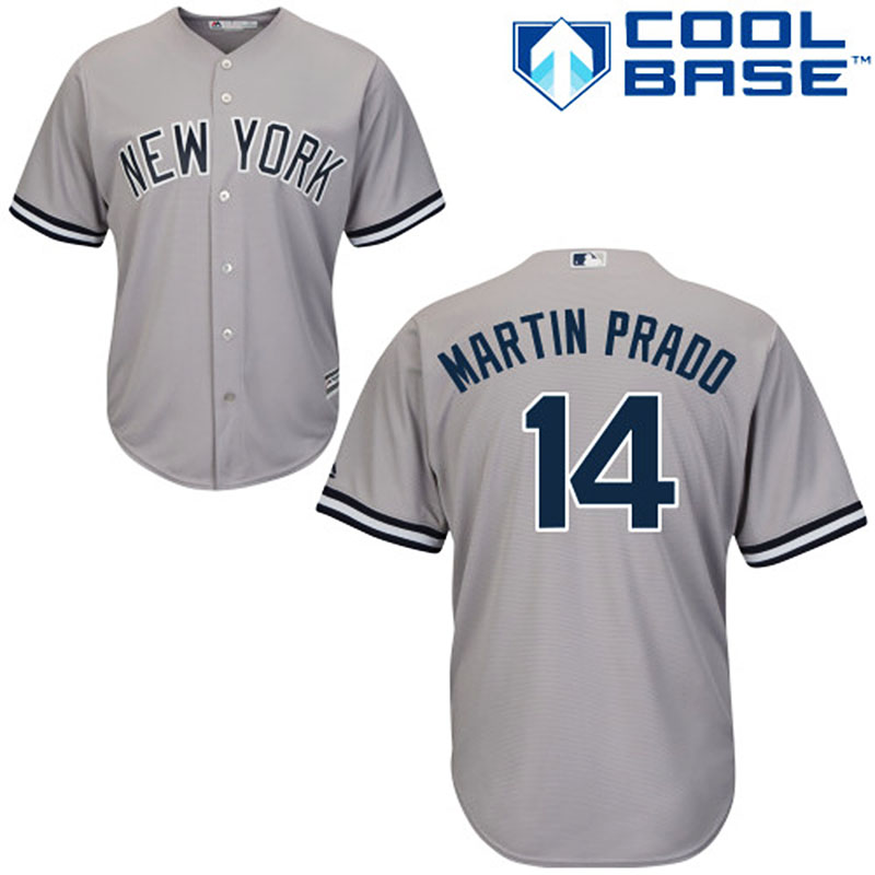 New York Yankees #14 Martin Prado Men's Authentic Grey Road Majestic MLB Jersey