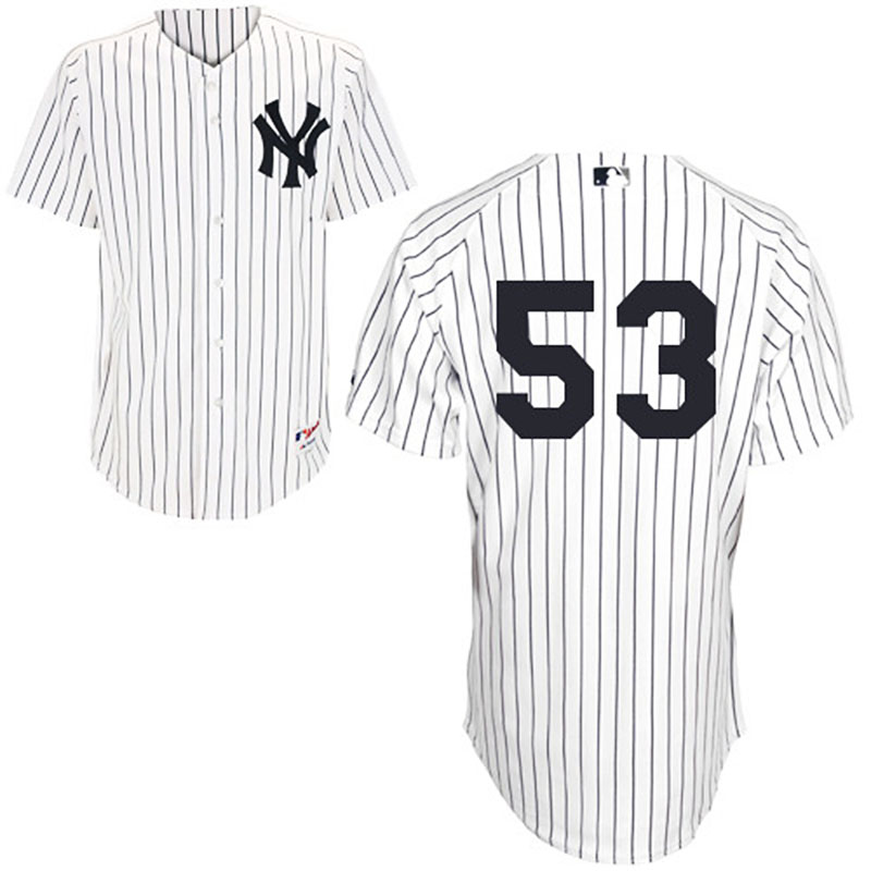 New York Yankees #53 Austin Romine Men's Authentic White/Navy Blue Pinstripe Home Majestic MLB Jersey