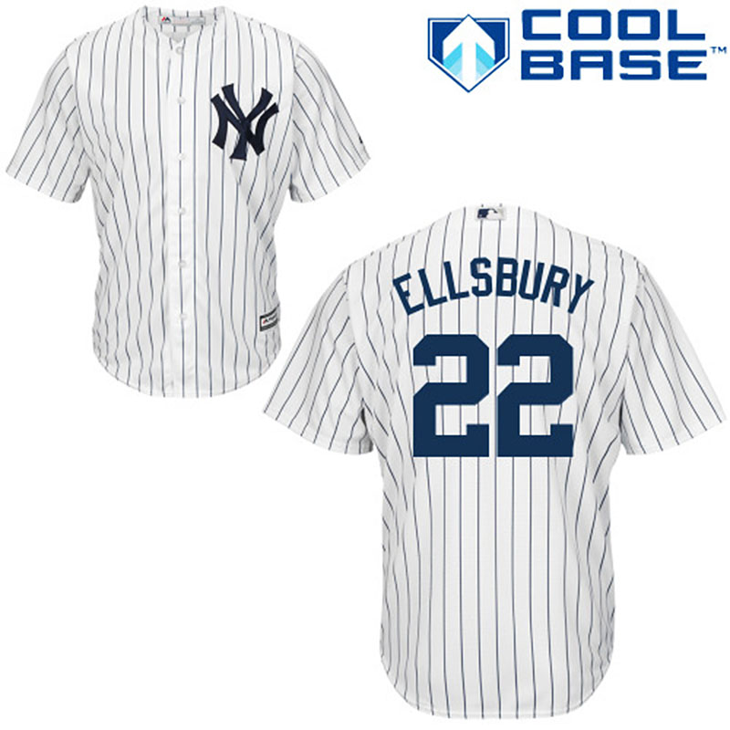 New York Yankees #22 Jacoby Ellsbury Youth Authentic White/Navy Blue Pinstripe Home Majestic MLB Jersey