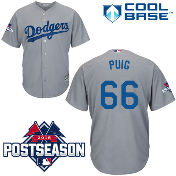 Los Angeles Dodgers #66 Yasiel Puig Gray Cool Base Road Jersey