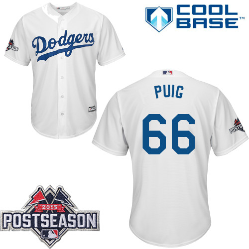 Los Angeles Dodgers #66 Yasiel Puig White Cool Base Home Jersey