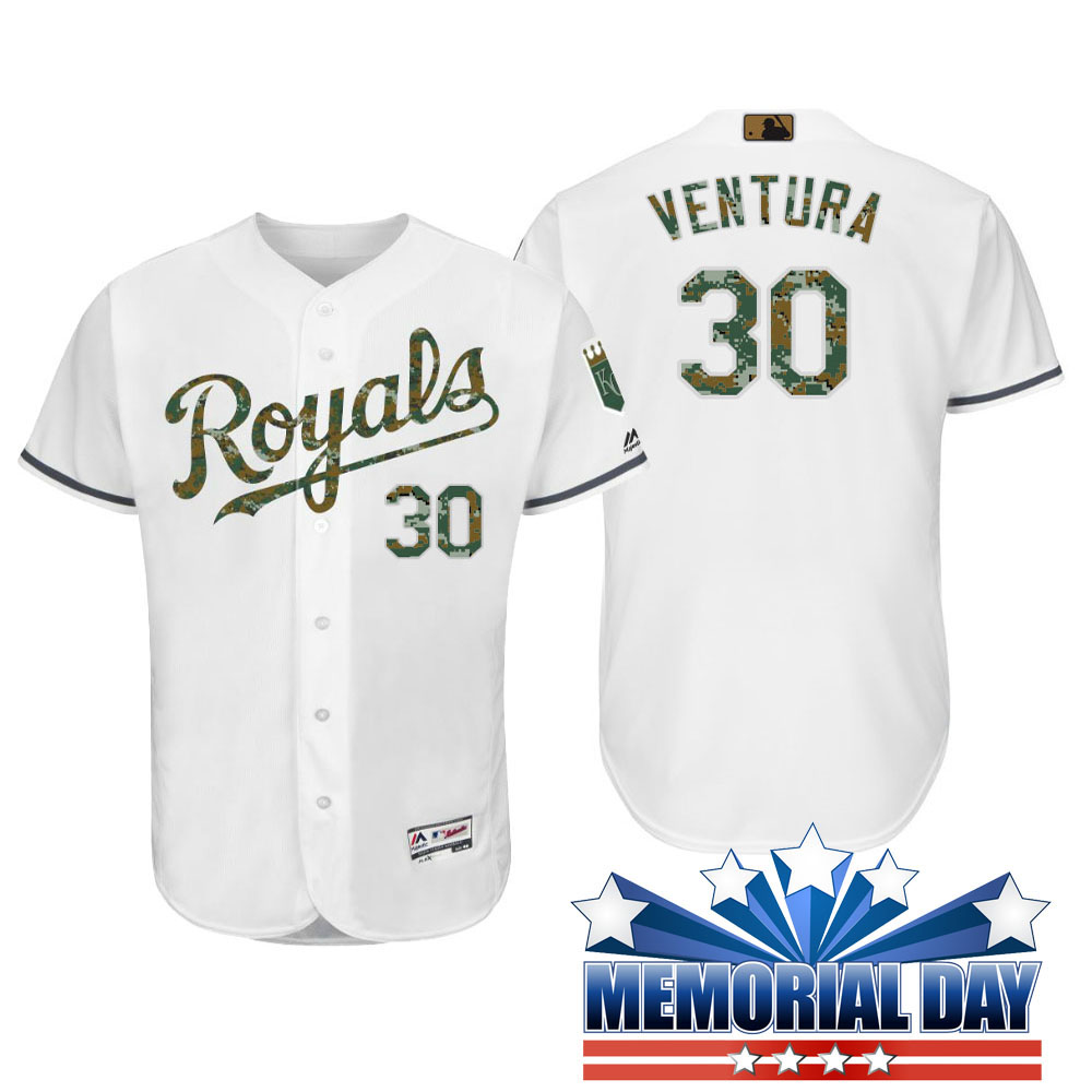 Kansas City Royals Yordano Ventura #30 White Camo Fashion 2016 Memorial Day Cool Base Jersey