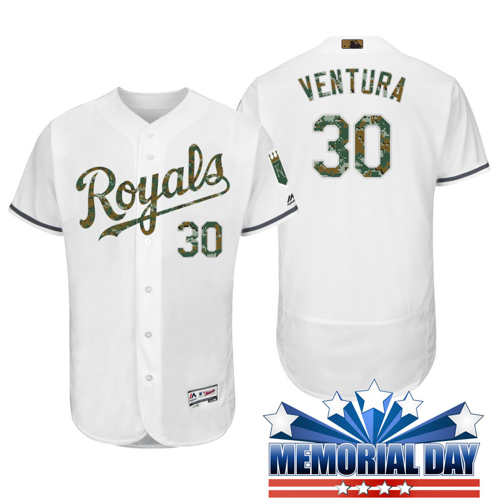 Kansas City Royals Yordano Ventura #30 White Camo Fashion 2016 Memorial Day Flex Base Jersey