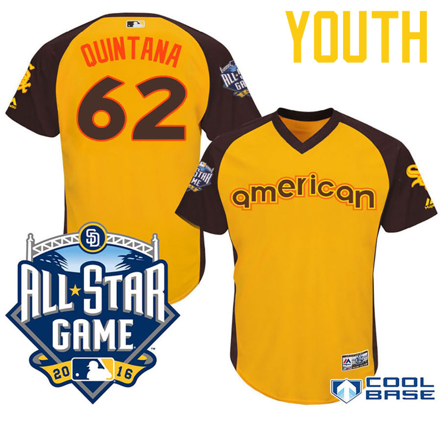 Youth 2016 MLB All-Star American Chicago White Sox Jose Quintana #62 Yellow Cool Base Jersey